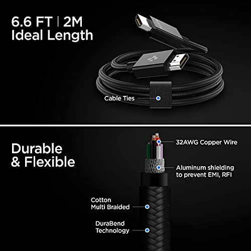 Spigen 8K HDMI Cable 6.6ft 48Gbps Ultra High Speed HDMI 2.1 Certified 8K 60Hz 4K 120Hz Dynamic HDR eARC Dolby Vision HDMI for MacBook M2 M1 Pro 2021 Apple Roku Fire Samsung TV Xbox PS5 PS4