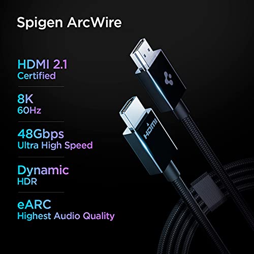 Spigen 8K HDMI Cable 6.6ft 48Gbps Ultra High Speed HDMI 2.1 Certified 8K 60Hz 4K 120Hz Dynamic HDR eARC Dolby Vision HDMI for MacBook M2 M1 Pro 2021 Apple Roku Fire Samsung TV Xbox PS5 PS4