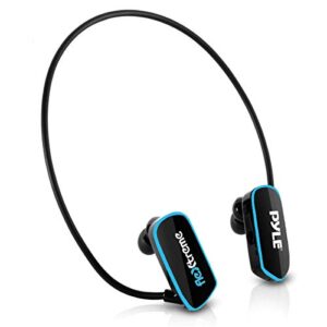 waterproof mp3 player swim headphone – submersible ipx8 flexible wrap-around style headphones built-in rechargeable battery usb connection w/ 4gb flash memory & replacement earbuds – pyle pswp6bk.5