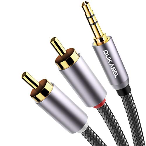 DUKABEL RCA to 3.5mm, 3.5mm to RCA Cable 2-Male RCA to AUX Cable Braided 1/8 to RCA Stereo Cable RCA Cable [24k Gold-Plated & Double-Shielded] -Top Series(4ft/1.2m)