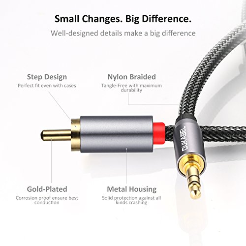 DUKABEL RCA to 3.5mm, 3.5mm to RCA Cable 2-Male RCA to AUX Cable Braided 1/8 to RCA Stereo Cable RCA Cable [24k Gold-Plated & Double-Shielded] -Top Series(4ft/1.2m)