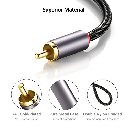 DUKABEL RCA to 3.5mm, 3.5mm to RCA Cable 2-Male RCA to AUX Cable Braided 1/8 to RCA Stereo Cable RCA Cable [24k Gold-Plated & Double-Shielded] -Top Series(4ft/1.2m)