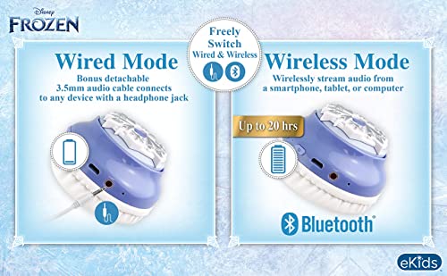eKids Disney Frozen Bluetooth Headphones with EZ Link, Wireless Headphones with Microphone and Aux Cord, Kids Headphones for School, Home, or Travel