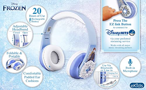 eKids Disney Frozen Bluetooth Headphones with EZ Link, Wireless Headphones with Microphone and Aux Cord, Kids Headphones for School, Home, or Travel