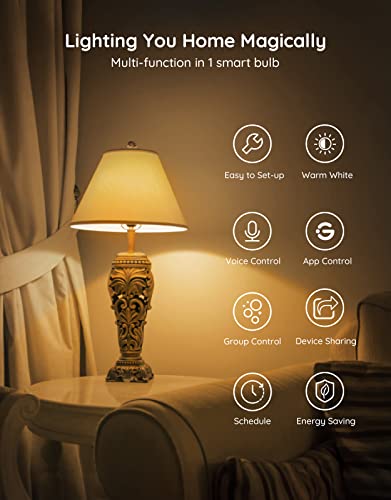 Govee Smart Light Bulbs, Wi-Fi and Bluetooth Light Bulbs, Works with Alexa & Google Assistant, 9W 60W Equivalent Dimmable LED Light Bulbs, 2700K Soft Warm White LED Bulbs, No Hub Required, 1 Pack