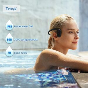 Bone Conduction Headphones Swimming, Tayogo IPX8 8GB Waterpoof Mp3 Player, Underwater Headsets for Swimming, Running, Cycling-Black