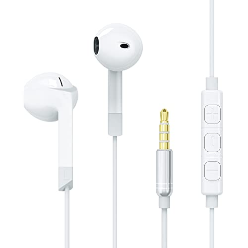 Wired Earbuds In-Ear Headphones with Microphone,HiFi Stereo Ear Phones-Powerful Bass Ear Buds-Tangle-Free Cord-3.5mm Jack Earphones-Comfortable&Compatible with iPhone iPad Laptop Android School Sports