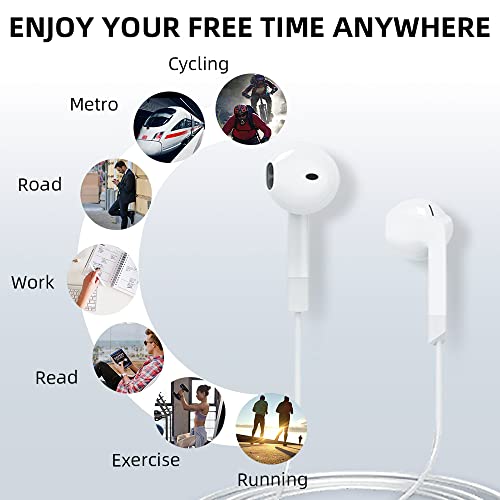 Wired Earbuds In-Ear Headphones with Microphone,HiFi Stereo Ear Phones-Powerful Bass Ear Buds-Tangle-Free Cord-3.5mm Jack Earphones-Comfortable&Compatible with iPhone iPad Laptop Android School Sports