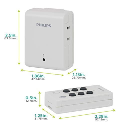 Philips Indoor Lighting Control with Wireless Remote Switch, 3 Receivers, ON/OFF Control, 1 Polarized Outlet Each, 80ft. Signal, Ideal for Lamps, Seasonal Lighting, LED, SPC1235AT/27