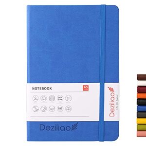 deziliao hardcover notebook journal 160 pages, lined journal notebooks for work, 100gsm premium thick paper with pocket, medium 5.7″x8.4″ （blue, ruled）