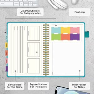 Regolden-Book Spiral Ruled Notebook, Ruled Lined Hardcover Journal for Note Taking, 100Gsm Thick Paper with Pocket for Men & Women School/College/Work/Office, 160 Pages, 5.5x8.5, (Teal)