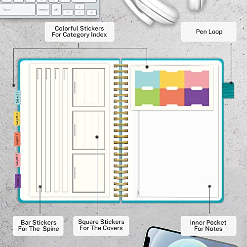 Regolden-Book Spiral Ruled Notebook, Ruled Lined Hardcover Journal for Note Taking, 100Gsm Thick Paper with Pocket for Men & Women School/College/Work/Office, 160 Pages, 5.5x8.5, (Teal)