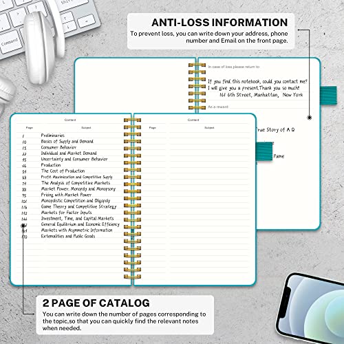 Regolden-Book Spiral Ruled Notebook, Ruled Lined Hardcover Journal for Note Taking, 100Gsm Thick Paper with Pocket for Men & Women School/College/Work/Office, 160 Pages, 5.5x8.5, (Teal)