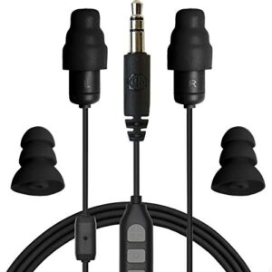 plugfones guardian plus in-ear earplug earbud hybrid – noise reduction in-ear headphones with noise isolating mic and controls (black)