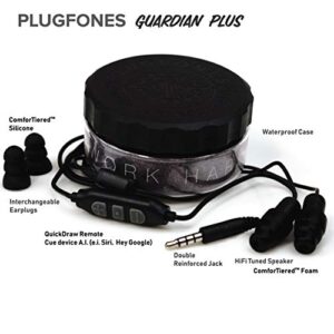 Plugfones Guardian Plus in-Ear Earplug Earbud Hybrid - Noise Reduction in-Ear Headphones with Noise Isolating Mic and Controls (Black)