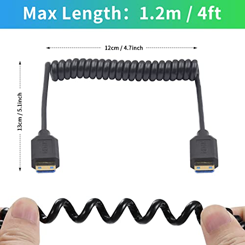 Dutttek 8K Mini HDMI to Mini HDMI Coiled Cable, 48Gbps Mini HDMI 2.1 Cable, Extreme Slim/Thin Mini hdmi Male to Male Coiled Cable, for TV Box or Disk Player 1.2M