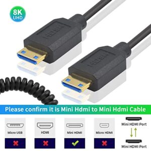 Dutttek 8K Mini HDMI to Mini HDMI Coiled Cable, 48Gbps Mini HDMI 2.1 Cable, Extreme Slim/Thin Mini hdmi Male to Male Coiled Cable, for TV Box or Disk Player 1.2M