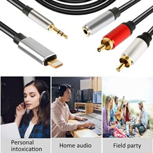 2-in-1 Audio Cable-iOS Port to 3.5mm Plug Cable and Female 3.5mm aux-in to RCA Stereo Adapter Cord Compatible with iPhone/iPod/iPad to Headphone, Car, Speaker, Amplifier, Home Theater etc.(5.9ft)