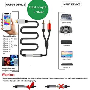 2-in-1 Audio Cable-iOS Port to 3.5mm Plug Cable and Female 3.5mm aux-in to RCA Stereo Adapter Cord Compatible with iPhone/iPod/iPad to Headphone, Car, Speaker, Amplifier, Home Theater etc.(5.9ft)