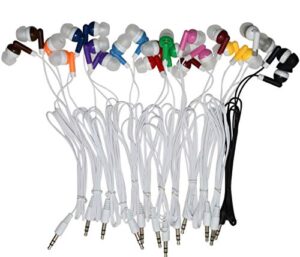 deal maniac 10 pack earphones earbuds headphones 3.5mm plug disposable, 12 assorted colors, ideal for children, students, school classrooms, libraries, trains, airports bulk wholesale pricing