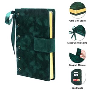 SuperBowell Velvet Journal Notebook,College Ruled / Lined Journal,Writing Journals for women and Grils,Magnet Closure,Gold Edges,100GSM Thick Paper,A5 Hardcover Notebook 5.9 X8.6 Inches,256 Pages.(Green)