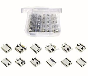 bytcew 60 pcs micro usb sockets jack female plug connector for phone, solder dip smd smt usb repair replacement adapter assortment set (12 types)