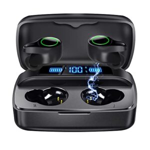 bakibo earbuds wireless bluetooth 5.0, ear buds 156hr playtime with usb c digital display charging case, in-ear headphones with mic bass ipx7 waterproof earphones for iphone android, black