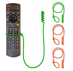 remote pigtail | never misplace your remote again | remote tether | lost remote solution | fits apple, samsung, sony, lg, dyson and other remotes | silicone | 4-pack (2 green & 2 orange)