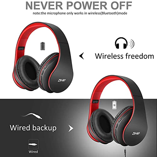 2 Items,1 Black Red Zihnic Over-Ear Wireless Headset Bundle with 1 Black Gray Zihnic Foldable Wireless Headset