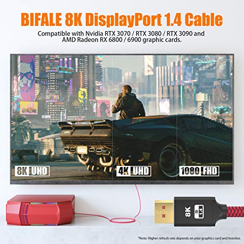 BIFALE VESA Certified 8K DisplayPort 1.4 Cable 10ft 2Pack, DP 1.4 Cable Nylon Braided Supports (8K@60Hz, 4K@144Hz and 1080P@240Hz), HBR3, 32.4Gbps, HDCP 2.2, DSC1.2 for Laptop Gaming Monitor