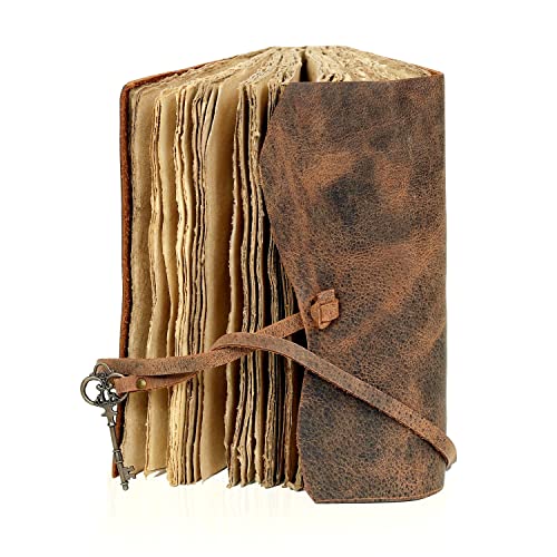cuero Vintage Leather Journal - Antique Handmade Leather Bound journal with deckle edge paper for Men And Women Diary - Leather Sketchbook - Drawing Journal Notebook - Great Gift (5 by 7 inch)