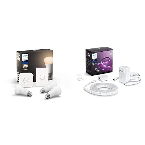 Philips Hue White LED Smart Button + Bluetooth Smart Lightstrip Bundle