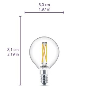 Philips LED Ultra Definition G16.5 Glass Light Bulb, EyeComfort Technology, Dimmable, 350 Lumen, Soft White Light (2700K), 3.5W=40W, E12 Base, 2-Pack (573303)