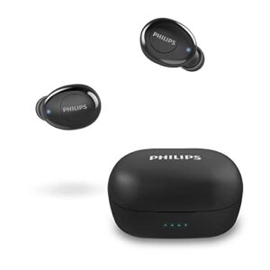 philips t2205 in-ear true wireless headphones with ipx4 splash resistant, super-small portable charging case, built-in microphone, up to 12 hours (4+8) playtime, works with voice assistants, tat2205bk