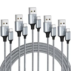 usb type c cable 5pack (3/3/6/6/10ft) nylon braided usb c cable fast charger charging cord compatible samsung galaxy s9 s8 note 9 note 8 plus,lg v30 g6 g5 v20,google pixel, moto z2, ipad 2021and more