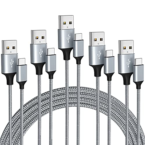 USB Type C Cable 5Pack (3/3/6/6/10FT) Nylon Braided USB C Cable Fast Charger Charging Cord Compatible Samsung Galaxy S9 S8 Note 9 Note 8 Plus,LG V30 G6 G5 V20,Google Pixel, Moto Z2, iPad 2021and More