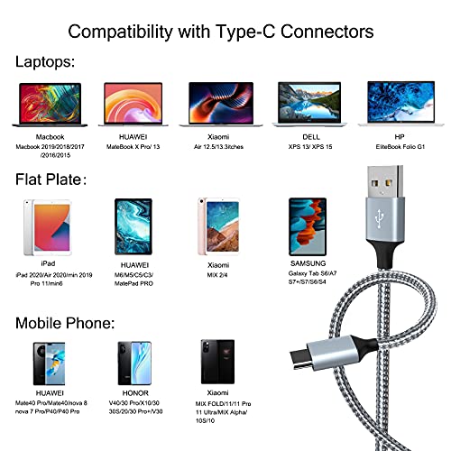 USB Type C Cable 5Pack (3/3/6/6/10FT) Nylon Braided USB C Cable Fast Charger Charging Cord Compatible Samsung Galaxy S9 S8 Note 9 Note 8 Plus,LG V30 G6 G5 V20,Google Pixel, Moto Z2, iPad 2021and More