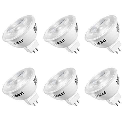 Linkind MR16 LED Bulb Dimmable, GU5.3 Bi-Pin Base MR16 LED Bulbs, 6.5W (70W Equivalent) 3000K Soft White 640lm MR16 LED Spot Lights, Recessed, Tracking Lights, 12V Low Voltage, 6 Packs