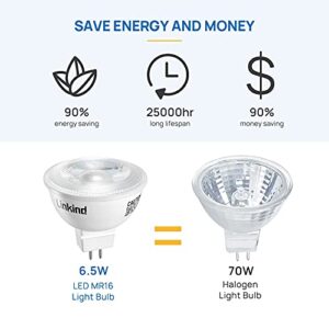 Linkind MR16 LED Bulb Dimmable, GU5.3 Bi-Pin Base MR16 LED Bulbs, 6.5W (70W Equivalent) 3000K Soft White 640lm MR16 LED Spot Lights, Recessed, Tracking Lights, 12V Low Voltage, 6 Packs