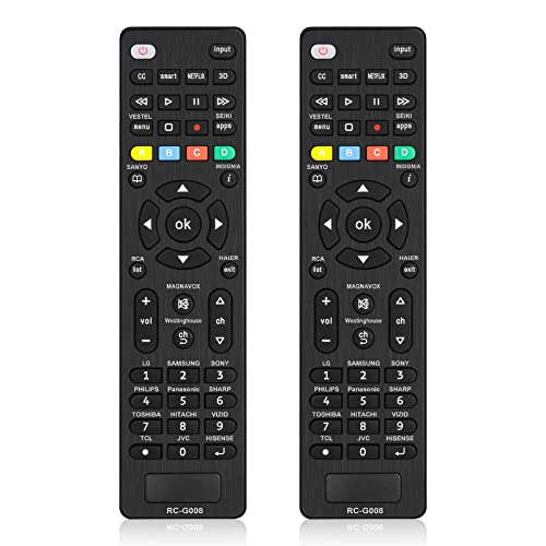 2 PCS Universal IR TV Remote Control for TCL, LG, Hisense,Samsung, Philips, Vizio, Sharp, Sony, Panasonic, Sanyo, Insignia, Toshiba and Other Brands Smart TV with Netflix 3D Shortcut Buttons No Voice