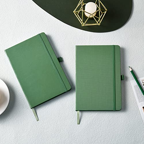 WORPICE Ruled Notebook Journal - Faux Leather Hardcover Writing Notebook, 5.7" x 8.4", 144 Pages, Lined Notebook/Journal with 100 GSM Thick Paper, Elastic Closure, Back Pocket, Bookmark - Green