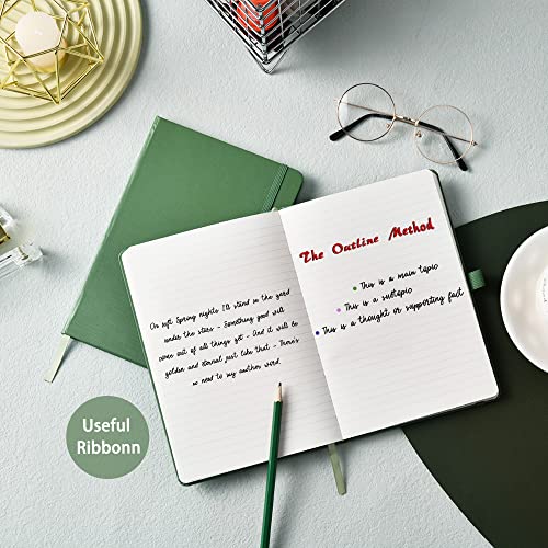 WORPICE Ruled Notebook Journal - Faux Leather Hardcover Writing Notebook, 5.7" x 8.4", 144 Pages, Lined Notebook/Journal with 100 GSM Thick Paper, Elastic Closure, Back Pocket, Bookmark - Green