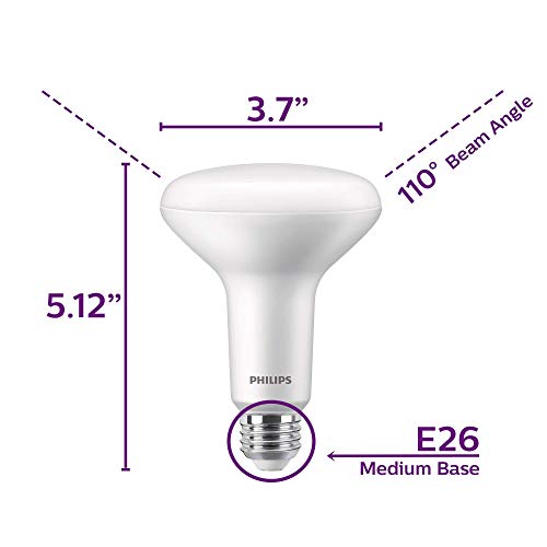 Philips LED Flicker-Free High Lumen BR30, Dimmable Warm Glow Effect, 1400 Lumen, 2700-2200K, 15W=100W, EyeComfort Technology, E26 Base, Title 20 Certified, 4-Pack