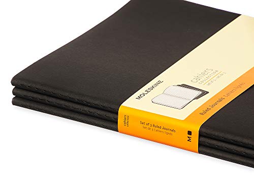 Moleskine Cahier Journal, Soft Cover, XL (7.5" x 9.5") Ruled/Lined, Black, 120 Pages (Set of 3)