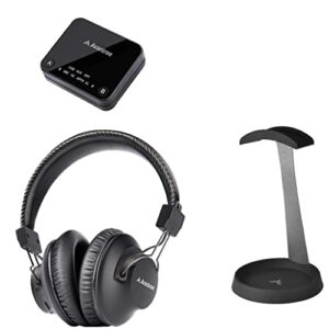 Avantree HT4189 & HS102, Bundle - Wireless Over-Ear Headphones for TV with Bluetooth Transmitter, No Audio Delay, Plug n Play & Metal Headphone Stand Hanger wih Cable Storage Tray, Soft Silicone Skin