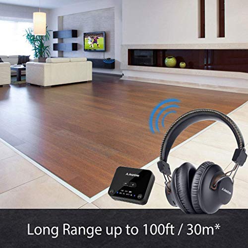 Avantree HT4189 & HS102, Bundle - Wireless Over-Ear Headphones for TV with Bluetooth Transmitter, No Audio Delay, Plug n Play & Metal Headphone Stand Hanger wih Cable Storage Tray, Soft Silicone Skin