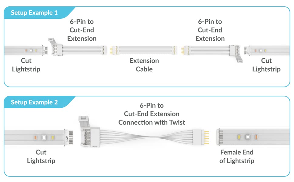 Litcessory 6-Pin to Cut-End Extension Connector for Philips Hue Lightstrip Plus (2in, 4 Pack, White - Standard 6-PIN V3)
