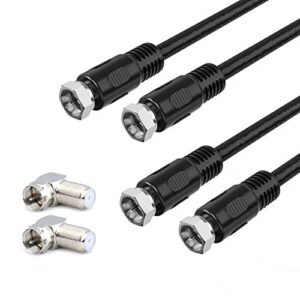 coaxial cable 1ft, short coax cable 1 foot, 0.3m 2-pack with right angle connectors, black 75 ohm shield digital rg6 cables with f-male connectors for tv antenna dvr satellite