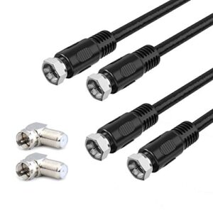 Coaxial Cable 1ft, Short Coax Cable 1 Foot, 0.3m 2-Pack with Right Angle Connectors, Black 75 Ohm Shield Digital RG6 Cables with F-Male Connectors for TV Antenna DVR Satellite