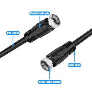 Coaxial Cable 1ft, Short Coax Cable 1 Foot, 0.3m 2-Pack with Right Angle Connectors, Black 75 Ohm Shield Digital RG6 Cables with F-Male Connectors for TV Antenna DVR Satellite